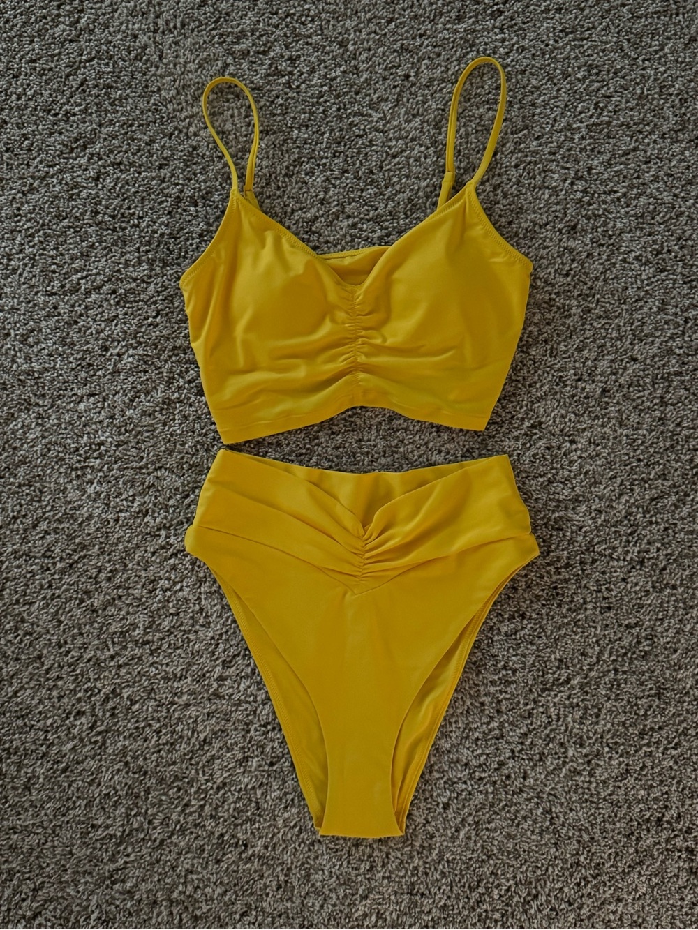 aerie Yellow Ruched Bikini Top and High-Waist Bottom set